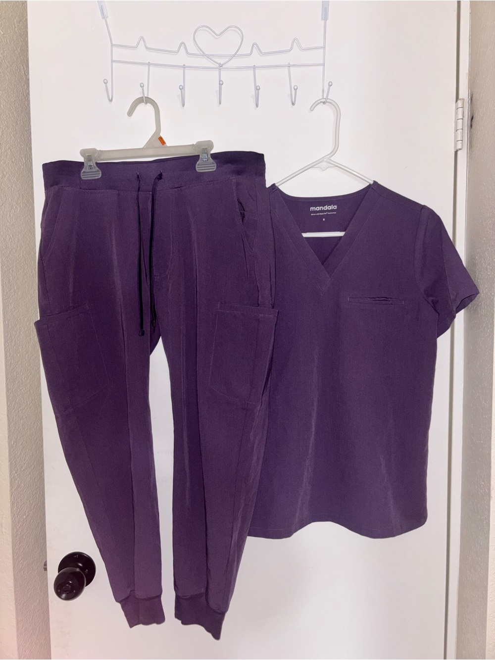 Mandala Women's Purple Scrub Top & Jogger Set